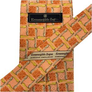 Ermenegildo Zegna Silk Tie Italy Jacquard Geometric Abstract Art Deco Peach